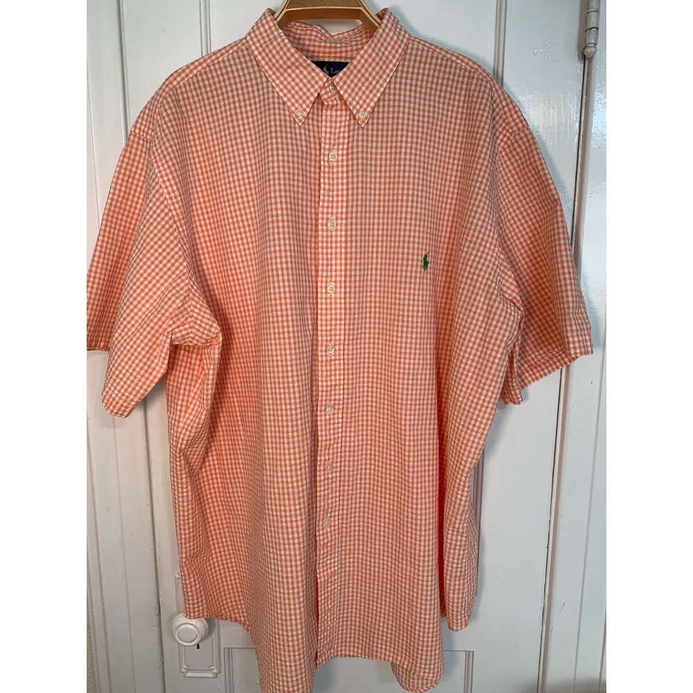 Polo Ralph Lauren Orange Gingham Seersucker Sport Shirt Classic Fit / 3XL T - Picture 7 of 16
